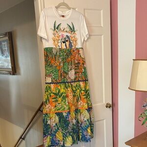 FARM Rio White Tee Top Multicolor Tropical Maxi Dress